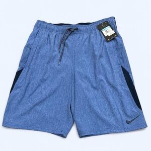 NWT Nike Heathered Light Blue Swim Shorts with Navy Accents